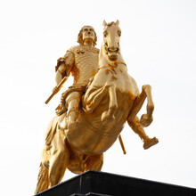 Germany, Saxony, Dresden, Low Angle View Of Gold Equestrian Statue Of Augustus II The Strong