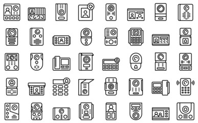 Poster - Video intercom icons set outline vector. Door phone. Alarm call