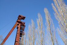 Germany, North Rhine-Westphalia, Kamen, Low Angle View Of Abandoned Shaft Tower Standing Against Clear Sky