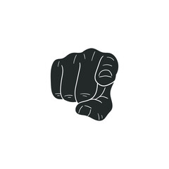 Wall Mural - Finger Pointing Hand Icon Silhouette Illustration. Pointer Gesture Vector Graphic Pictogram Symbol Clip Art. Doodle Sketch Black Sign.