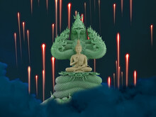 Naga Fire Balls, Buddha Protected By Hood Of Mythical King Naga Night Sky