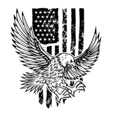 Wall Mural - Eagle on american flag background. Design element for logo, emblem, sign, poster, t shirt. Vector illustration