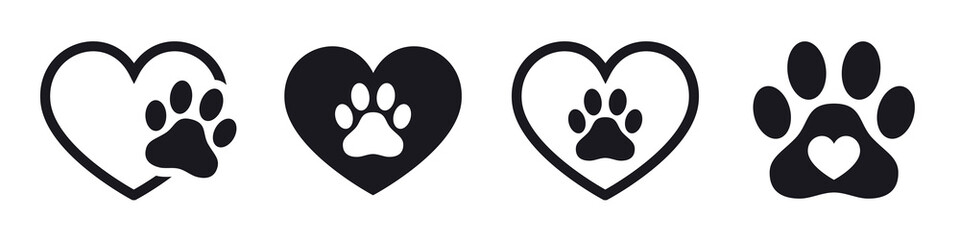 Heart and pet paw print dog cat icon