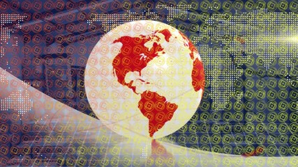 Poster - Animation of globe and digital interface with data processing over warehouse