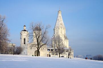 MOSCOW, RUSSIA - December, 2018: Winter day in the Kolomenskoye estate. Church Of The Ascension