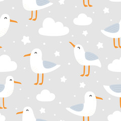 Canvas Print - Seagulls seamless pattern, vector illustration