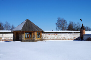 Wall Mural - Yuryev-Polsky, Vladimir Oblast, Russia - March, 2021: Mikhailo - Arkhangelskiy Monastery in winter sunny day