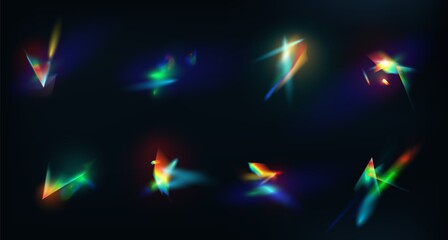 Wall Mural - crystal rainbow lights effect, flare reflection from prism or diamond. 3d gem shining iridescent gla