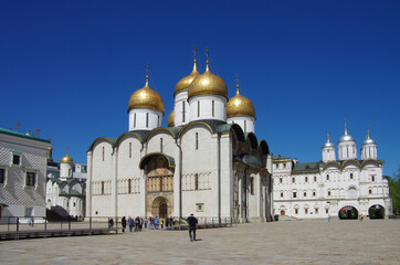 Wall Mural - Moscow, Russia - May, 2021: Moscow kremlin inside in sunny spring day. Sobornaya Square and the Assumption Cathedral