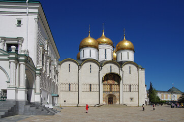 Wall Mural - Moscow, Russia - May, 2021: Moscow kremlin inside in sunny spring day. Sobornaya Square and the Assumption Cathedral