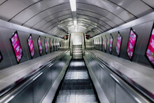 UK, England, London, Empty Escalator In Railroad Station