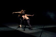 © Nadine Ginzel/Westend61 - Male and femal dancer performing contemporary ballet on black stage