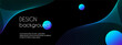 Long vector abstract banner with blue wavy lines. Minimal trendy black background for facebook cover, web header design