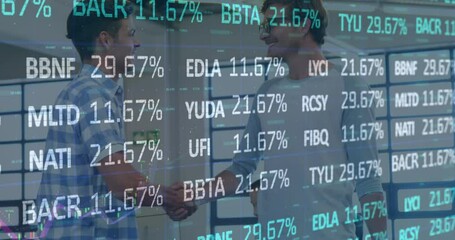 Poster - Animation of financial data processing over businessman handshake