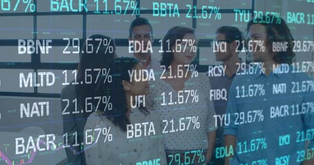 Poster - Animation of financial data processing over business people