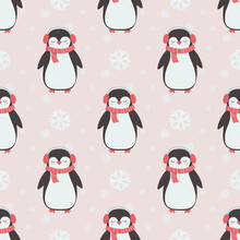 Christmas Seamless Pattern With Cute Penguin