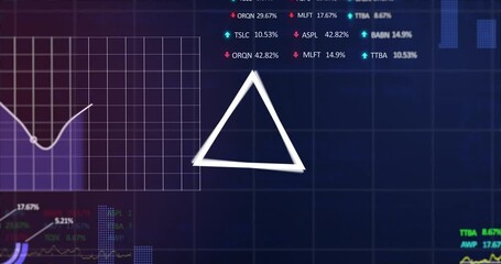 Poster - Abstract triangular shape over stock market and financial data processing on blue background