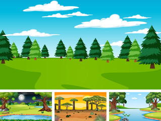 Poster - Four different scene of nature park and forest