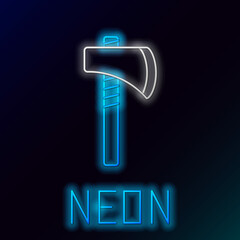 Canvas Print - Glowing neon line Native american tomahawk axe icon isolated on black background. Colorful outline concept. Vector