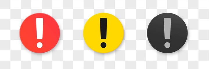 Poster - Circle warning symbols with exclamation mark on white background. Attention vector icon.