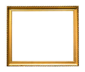 narrow golden wooden picture frame cutout on white background