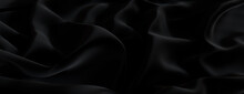 Luxury Surface Texture. Black Textile Banner With Wrinkles.