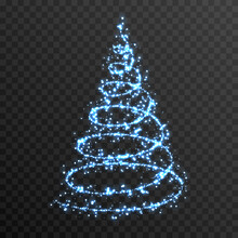 Vector Glowing Christmas Tree On An Isolated Transparent Background. PNG Blue Dust, Magic Spruce, Holiday, Christmas.