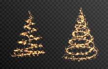 Vector Glowing Christmas Tree On An Isolated Transparent Background. PNG Gold Dust, Magic Spruce, Holiday, Christmas.