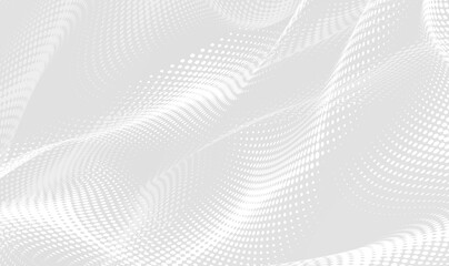 Poster - Awesome white and grey halftone background. Vector white halftone dots. Soft halftone background, wavy grey abstract background. Futuristic motion dots perspective backdrop. Vector illustration EPS10.
