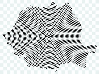 Wall Mural - Abstract black map of Romania - planet dots planet, isolated on transparent background.Vector eps 10