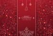 © Tuba Reza - Christmas background with shining red snowflakes and snow. Merry Christmas card illustration on red background. Sparkling red snowflakes with glitter texture