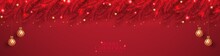 Christmas Background With Glowing Red Snowflakes And Christmas Tree. Illustration Of A Christmas Card On A Red Background. Sparkling Red Christmas Tree With Glitter Texture