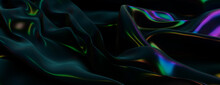 Dark Surface Banner With Ripples. Luxury Texture With Neon Accents.