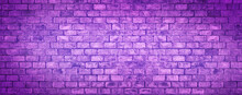 Lavender Brick Wall Surface Texture Background Bright Lavender Color Painted Shabby Old Brick Wall Wide Banner. Bright Royal Purple Rough Brickwork