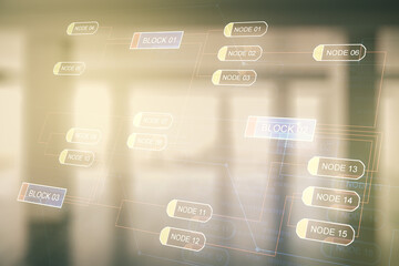 Poster - Multi exposure of abstract software development hologram on empty modern office background, research and analytics concept