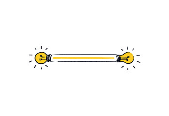 Light bulb loading bar. Two yellow doodle light bulbs at the ends of the download bar. Color concept loading from idea to implementation. Vector illustration isolated on white background.