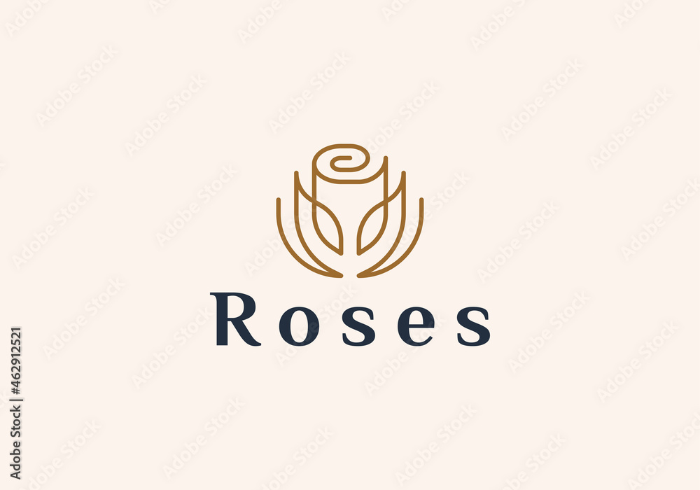 line art outline minimalist rose flower logo design. Stock Vector ...