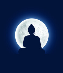 Wall Mural - Lord Buddha graphic silhouette vector design with full moon trendy art.	