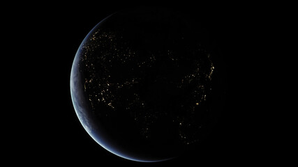 Wall Mural - Concept 26-P1 Beautiful Scenery of Realistic Planet Earth from Space with Atmosphere and City Lighting Effects at Night. High detailed 3D rendering.