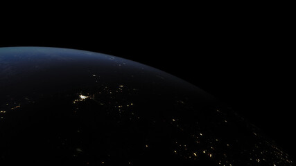 Wall Mural - Concept 28-P1 Beautiful Scenery of Realistic Planet Earth from Space with Atmosphere and City Lighting Effects at Night. High detailed 3D rendering.