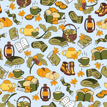 Autumn Charm Hamsters And Pumpkins Seamless Pattern.