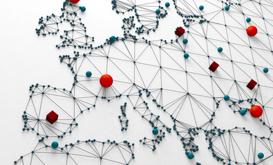 Canvas Print - Mapa del mundo y redes. Ilustración 3d y concepto de logística internacional de acuerdos y negocios internacionales. Redes y empresas de todo el mundo.