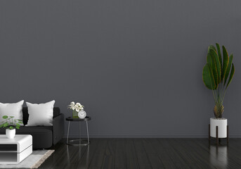 Black sofa in living room with free space for mockup,3D rendering