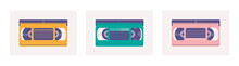 Set of vector video tapes vhs. Flat trendy elements for retro design.