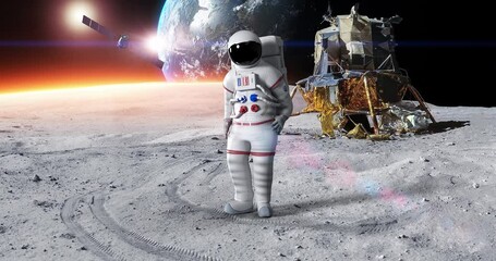 Wall Mural - an astronaut confused and looking around. planet earth on background. space and technology related 3