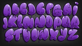 Fototapeta Młodzieżowe - Graffiti alphabet. Bubble graffiti letters. Purple uppercase letters with drips, and spray effect. Graffiti font.