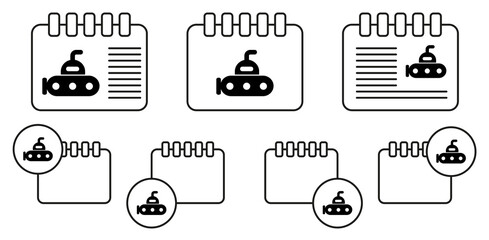 Poster - Bathyscaph, submarine vector icon in calender set illustration for ui and ux, website or mobile application