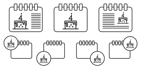 Canvas Print - Cake, 4th july vector icon in calender set illustration for ui and ux, website or mobile application