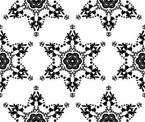 Poster - Vector seamless pattern of floral mandalas. Black patterned stars on a white background. Abstraction of carved artistic elements in oriental style.