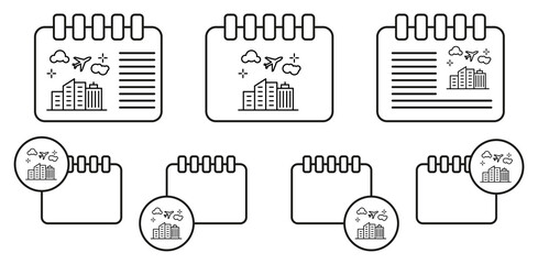 Poster - Airplane, buildings, flight vector icon in calender set illustration for ui and ux, website or mobile application